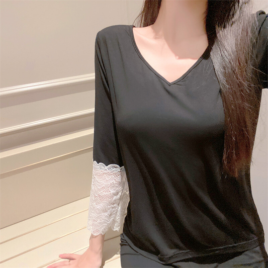 胸パッド付きでブラ無しでも安心な黒のルームウェア 上下セット 彼氏ウケ