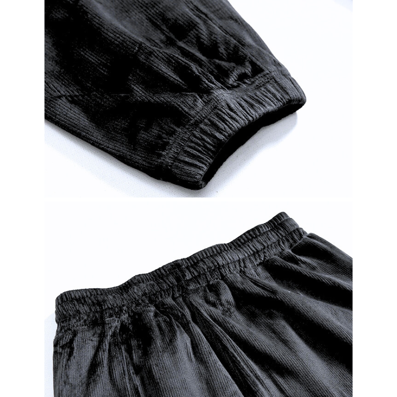 ベロアコーデュロイハーフジップ上下セットアップ パンツ裾ゴム