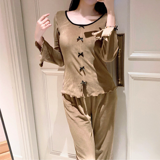 ベロア調ルームウェア上下セット 秋冬 大人可愛い部屋着 トップス×パンツ