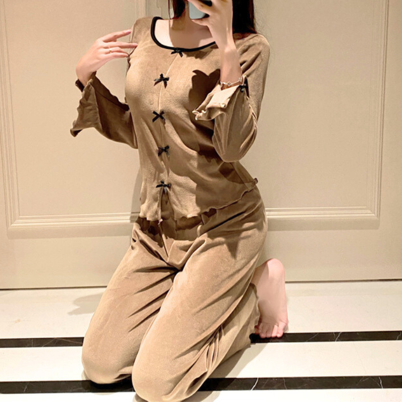 細見えシルエット ベロア調ルームウェア上下セット