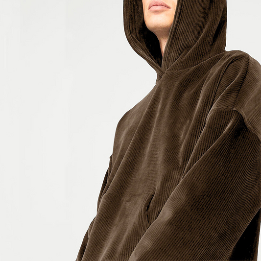 ブラウンカラーのベロアパーカー横姿アップ