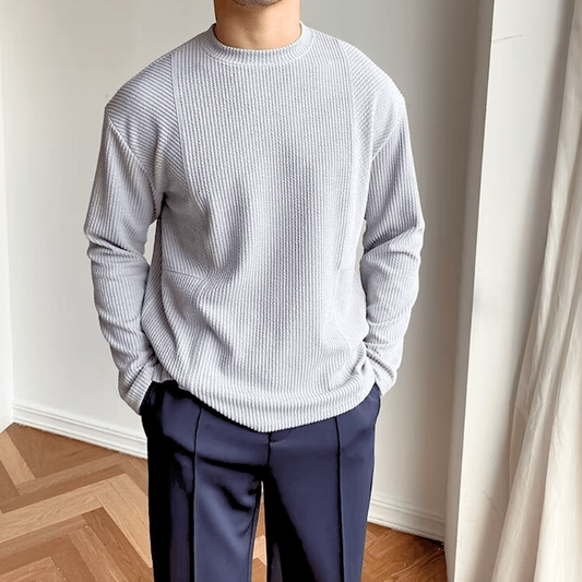 ナチュラルワッフルカットソー グレー 正面着用イメージ