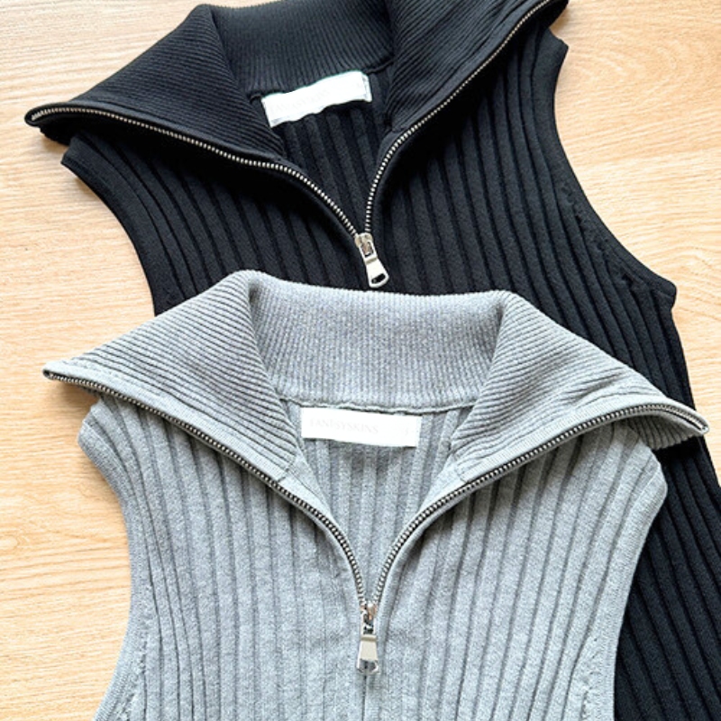 リブニットフレアワンピース カラー展開 グレーとブラック