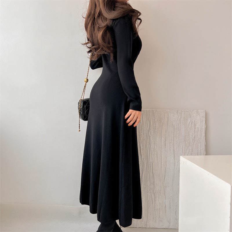 Vネックバストクロスフレアワンピース 男ウケ抜群の春秋冬デート服