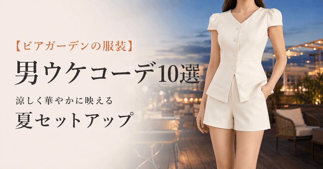 ビアガーデンで華やかに映えるアイボリーのVネックショートパンツセットアップ