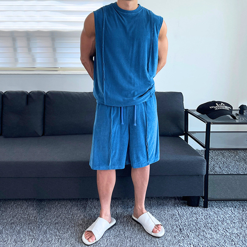 メンズ タオル地セットアップ｜夏に快適なノースリーブ×ショートパンツ