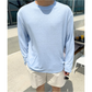 ブルーの薄手コットン長袖Tシャツ 前身頃と袖のディテール