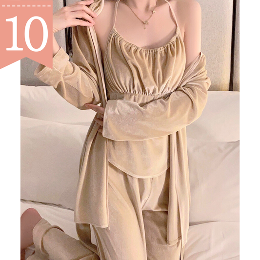 Mサイズ当日発送可【とろけるリッチな肌触り♡】ベロア素材ルームウェア 選べる2点 / 3点セット（胸パッド付き）