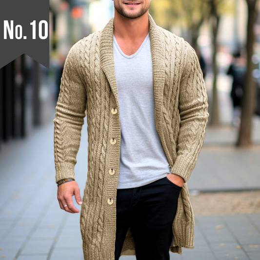 【羽織るだけでサマになる】ケーブル編みロング丈肉厚ニットカーディガン