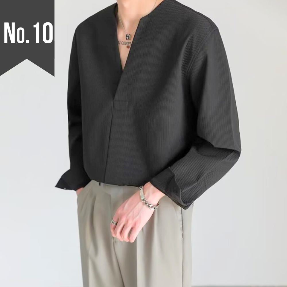 【着るだけで好印象な着映えシャツ】深Vネック×ノンアイロンの洗練デザイン長袖シャツ