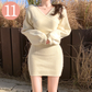 【モテワンピの名品】2wayカシュクールミニ丈ニットワンピース
