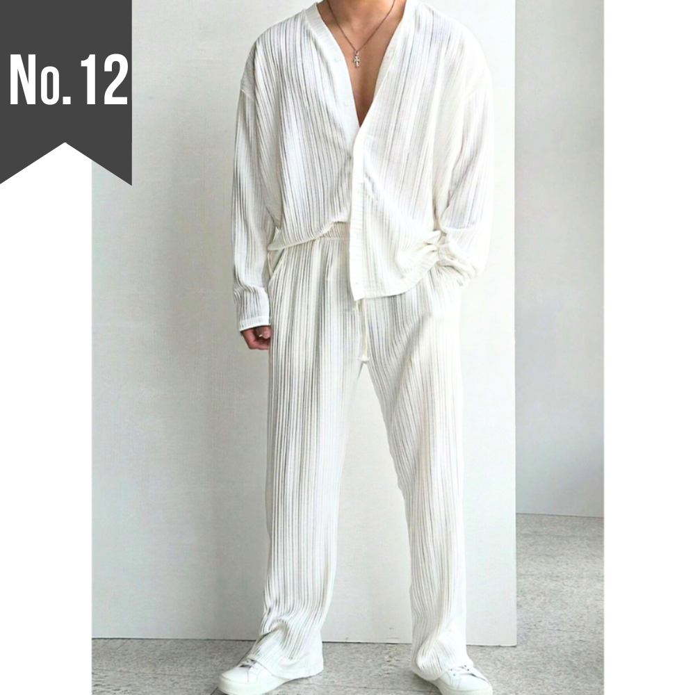 【ゆるさの中に漂う大人の色気】軽やかプリーツ素材セットアップ カーディガン×パンツ