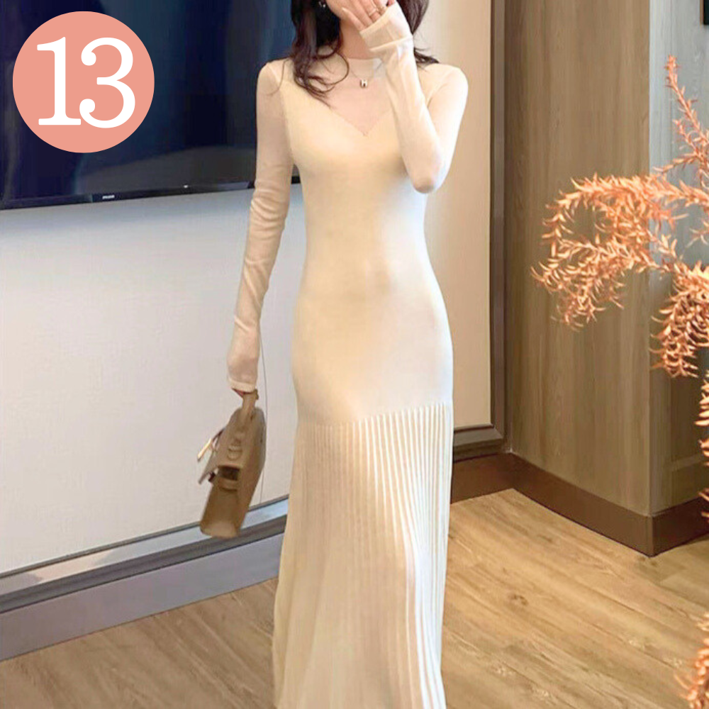 【計算しつくされた盛れスタイルにきゅん♡】シアースリーブマーメイドニットワンピース