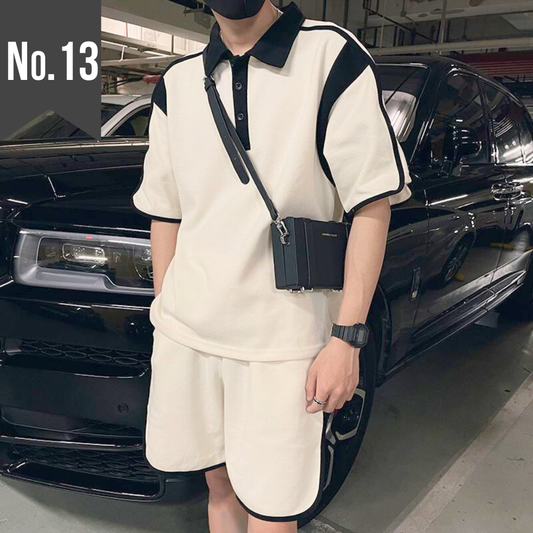 半袖ポロシャツ×ハーフパンツ バイカラーセットアップ