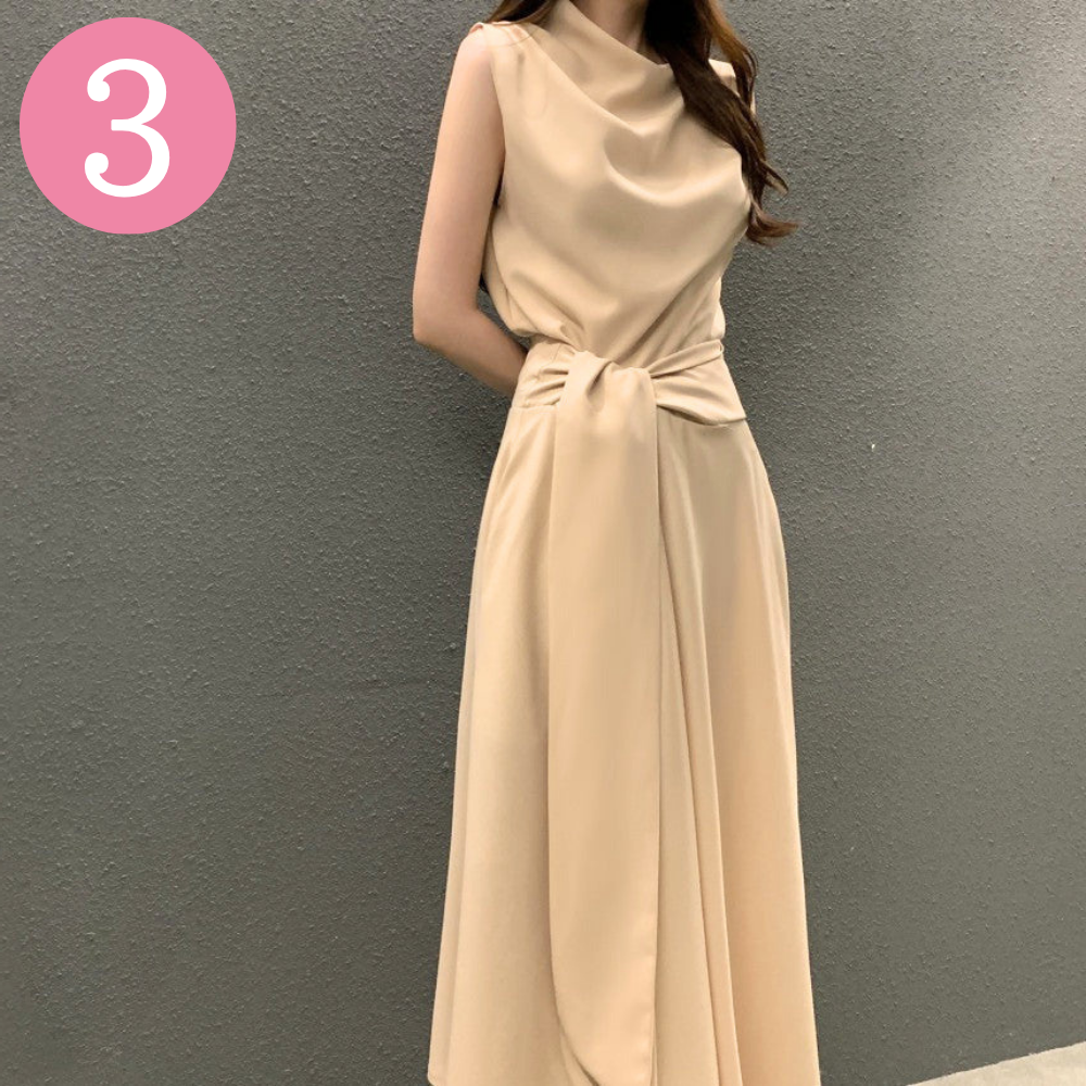 【立ち姿が美人見えする王道ロング】ハイネック ツイストデザインワンピース