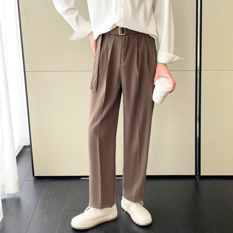 ベルトデザインドレープストレートパンツ ブラウン メンズ