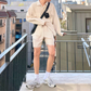 コットンナチュラルセットアップ ワークシャツ×ショートパンツ