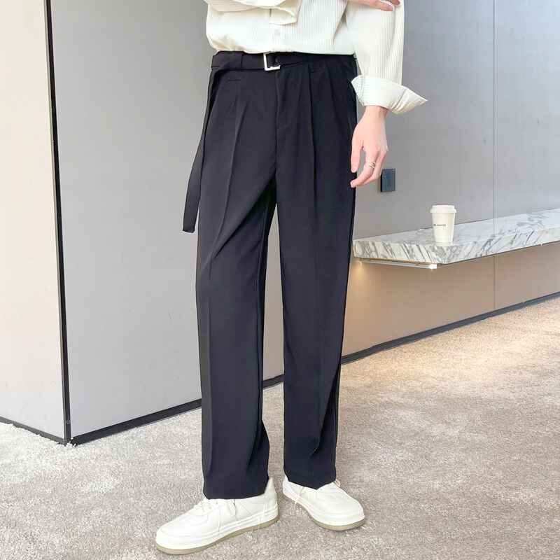 ベルトデザインドレープストレートパンツ