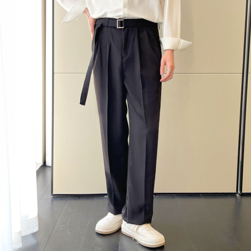 ベルトデザインドレープストレートパンツ