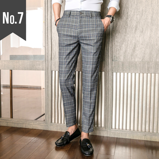【脚長効果でスタイルアップ】グレンチェック柄テーパードパンツ