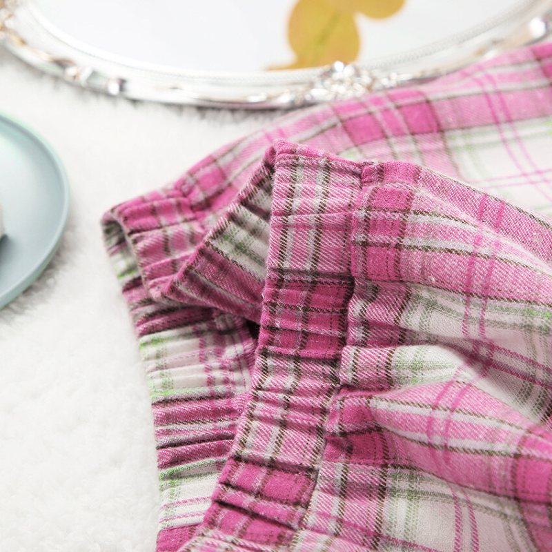 チェック柄シャツ＆ロングパンツ ルームウェアセット