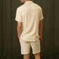 【メンズ】夏のセットアップ: サマーリブニット半袖シャツ×ショートパンツ 上下セットアップ | 20代30代40代におすすめ