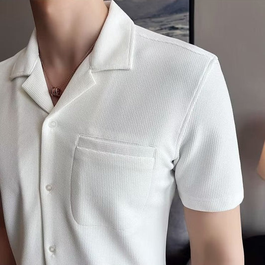 【メンズ】夏のトップス: 半袖ワッフルシャツ オープンカラー前ボタン | 20代30代40代におすすめ