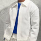 【メンズ】春秋のセットアップ: 長袖ジッパージャケット×ロングパンツ ホワイトセットアップ | 20代30代40代におすすめ