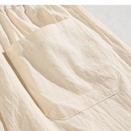 【メンズ】春夏秋のセットアップ: リネン上下セットアップ 長袖レギュラーシャツ×ショートパンツ | 20代30代40代におすすめ
