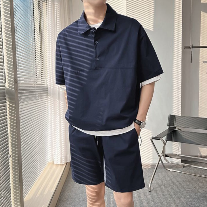 【メンズ】夏のセットアップ: カジュアル上下セットアップ 半袖ポロシャツ×ショートパンツ| 20代30代40代におすすめ