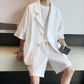 【メンズ】夏のセットアップ: ビッグシルエットジャケット×ショートパンツ上下セットアップ ５分袖凹凸素材 | 20代30代40代におすすめ