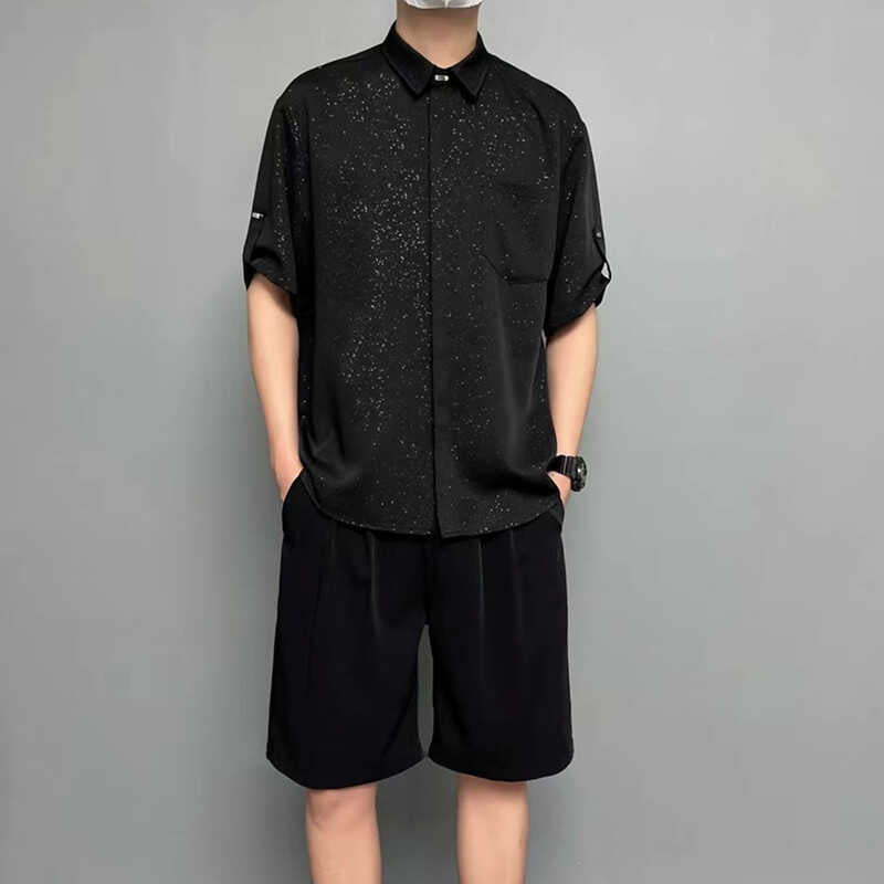 【メンズ】夏のセットアップ: ５分袖シャツ×ショートパンツ アイスシルク素材上下セットアップ | 20代30代40代におすすめ