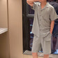 【メンズ】夏のパジャマセットアップ: ソフトタッチ上下セットアップ オープンカラー半袖シャツ×ハーフパンツ | 20代30代40代におすすめ