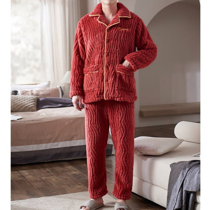 長袖×ロングパンツ レッドふわもこルームウェア~ペアシリーズ~ 男ウケ部屋着デート服 カップルパジャマ