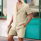 【メンズ】夏のセットアップ: コットンリネン素材上下セットアップ オープンカラー半袖シャツ×ショートパンツ | 20代30代40代におすすめ