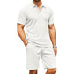 【メンズ】夏のセットアップ: ジャージ上下セットアップ 半袖ポロシャツ×ショートパンツ ワッフル素材 | 20代30代40代におすすめ