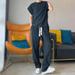 【メンズ】夏のセットアップ:  クルーネック半袖×ロングパンツ 大人モード エラスティックセットアップ | 20代30代40代におすすめ