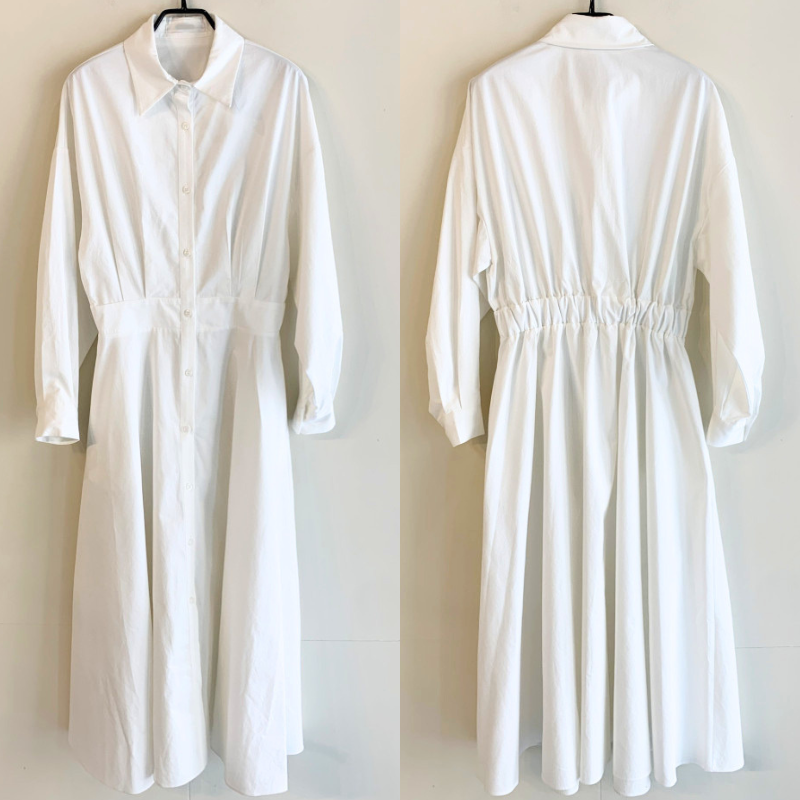 ホワイトのシャツワンピースの前後デザインが分かる商品画像