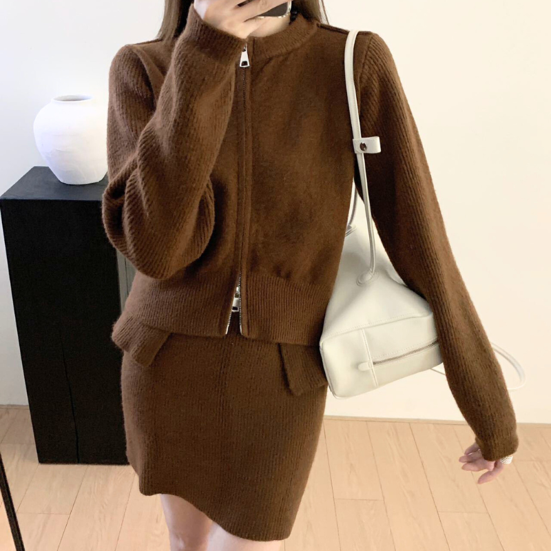 ブラウンセットアップのトップスとバッグコーデ