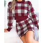 女性らしさが引き立つチェック柄ニットセットアップ（ボルドー）