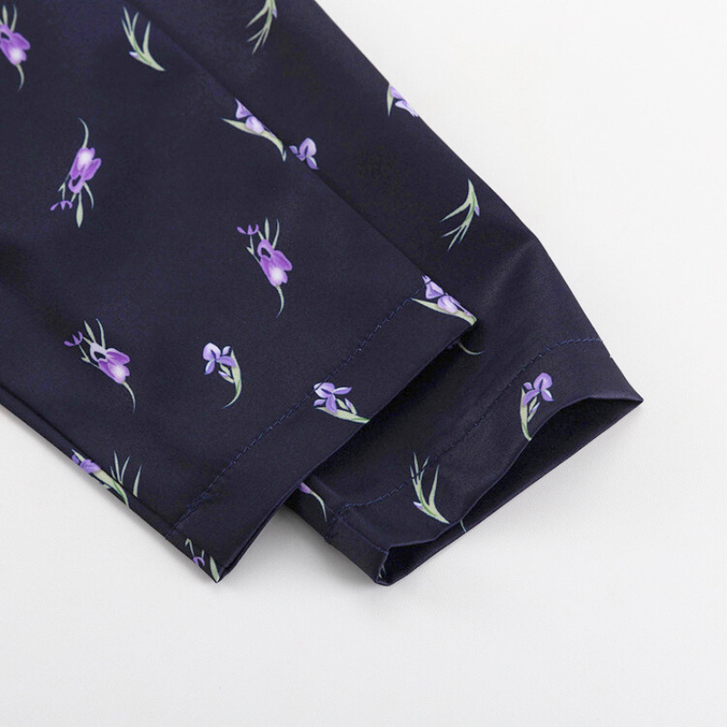 花柄ロングワンピースの長袖ディテール・生地アップ