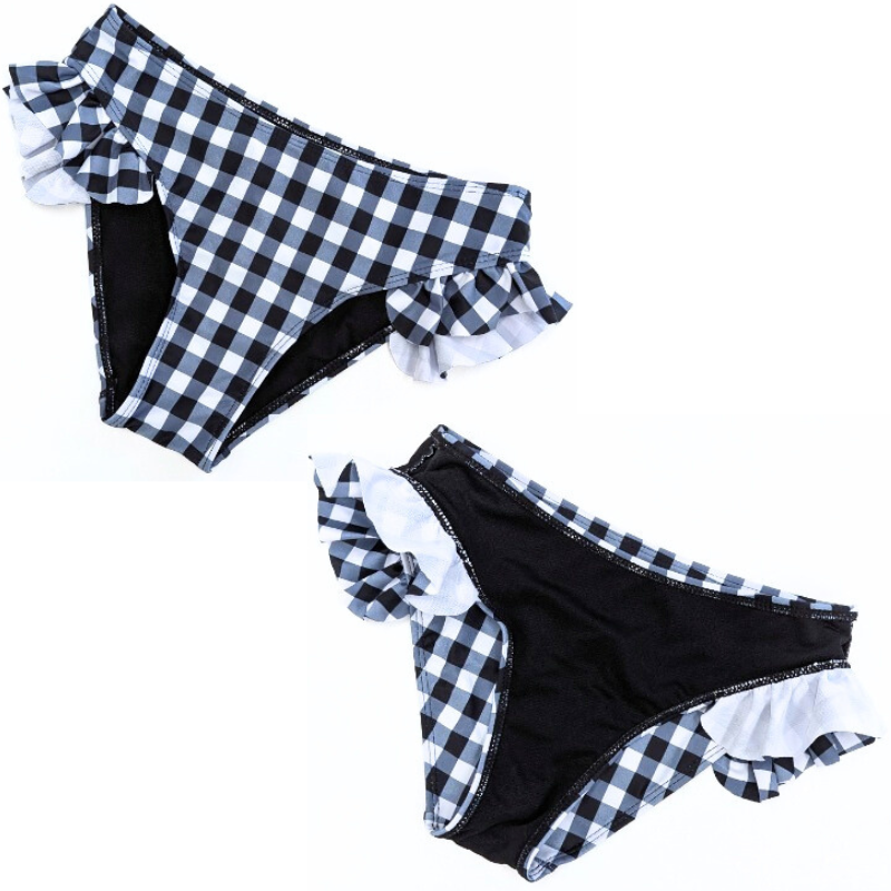 フリル付きブラックチェック水着 男ウケ水着】体型カバーが叶う!大人可愛いフリル付きギンガム