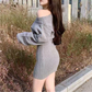 横姿からもわかるスタイルの良さ。美ボディを叶えるタイトニットワンピ。