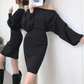 美くびれラインが魅力のドルマンスリーブニットワンピース｜上品なモテ服コーデ