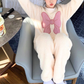 ふわふわ素材の長袖トップス×ロングパンツのリボン柄ルームウェア｜お泊まり向け愛され部屋着