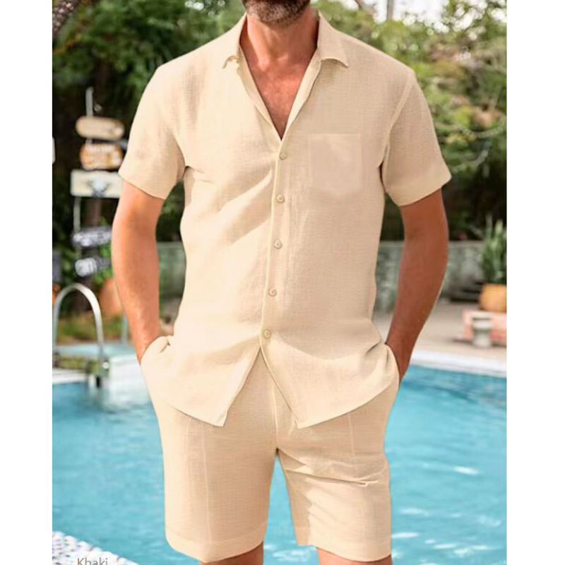 コットンリネンセットアップ 半袖×ハーフパンツ｜リゾートやドライブに