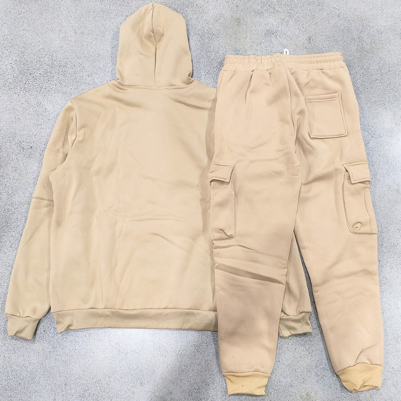 厚手スウェットセットアップ ベージュカラーの裏起毛パーカー×パンツセット