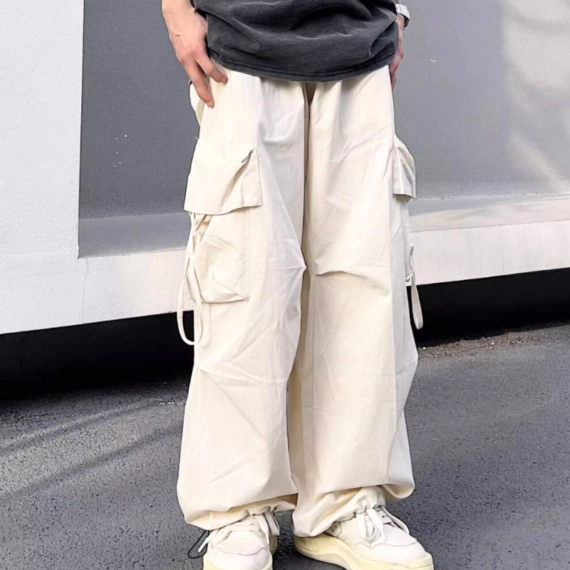 立体ポケットワイドカーゴパンツ アイボリー メンズ