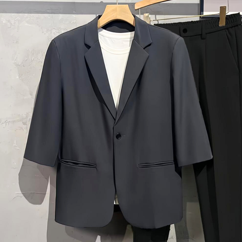 ブラックカラー 7分袖ジャケット単品 春夏メンズアイテム