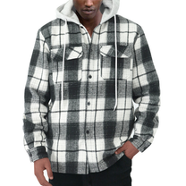 秋冬の30代メンズにおすすめの黒×白チェック フード付きシャツジャケット｜カジュアルながら上品な印象に